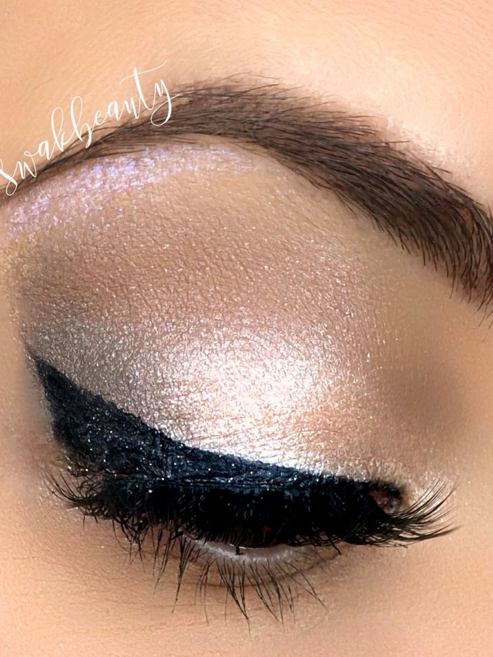 SeneGence Shimmery Champagne Eyeshadow with Black Winged Eyeliner